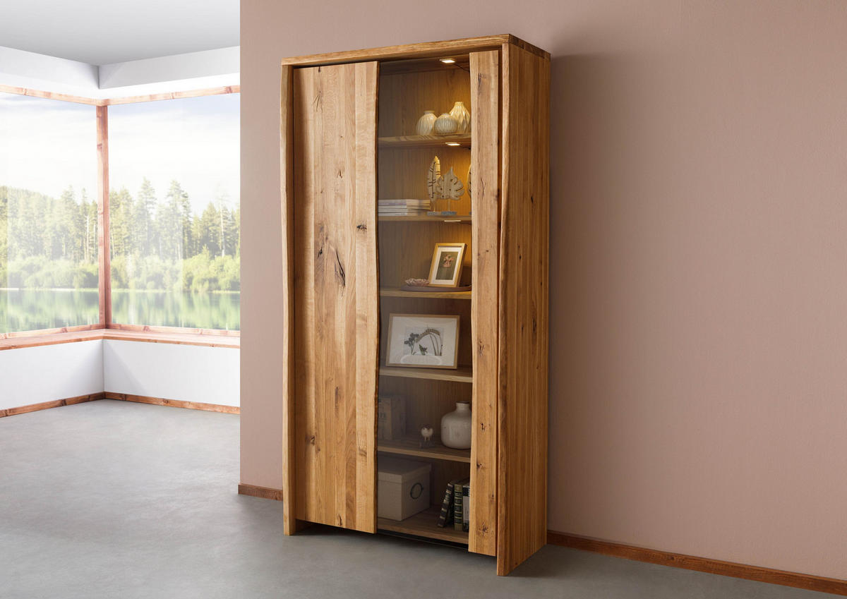 VITRINE Wildeiche 105x45x204 natur geölt PURE OAK #106 - Braun, Holz (105/204/45cm) - Massivmoebel24