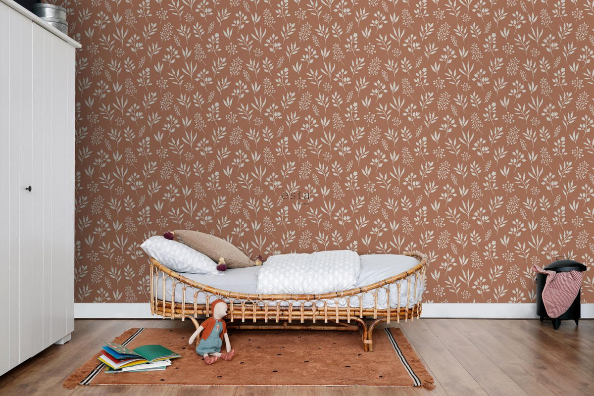 TAPETE Blumenmuster im skandinavischen Stil 53 cm x 10.05 m - Orange, Papier (53/1000cm) - ESTAhome