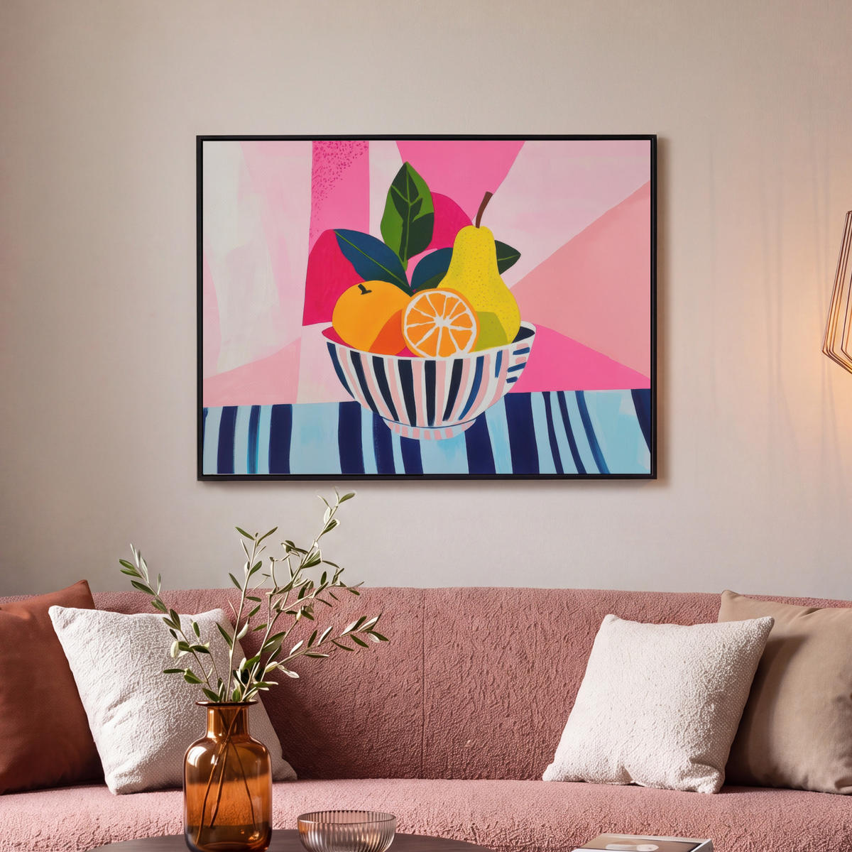 LEINWAND Bilder mit Rahmen - Obst - Abstrakter Hintergrund - Rosa - 80x60 - Pink, Textil (80/60cm) - MuchoWow