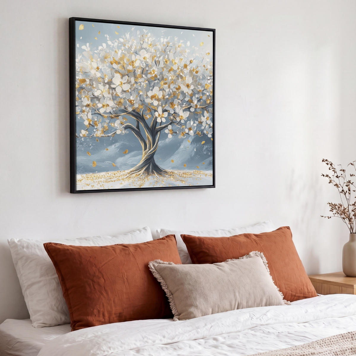 LEINWAND Bilder mit Rahmen - Baum - Winter - Baum des Lebens - Modern - Gold - 50x50 - Goldfarben, Textil (50/50cm) - MuchoWow
