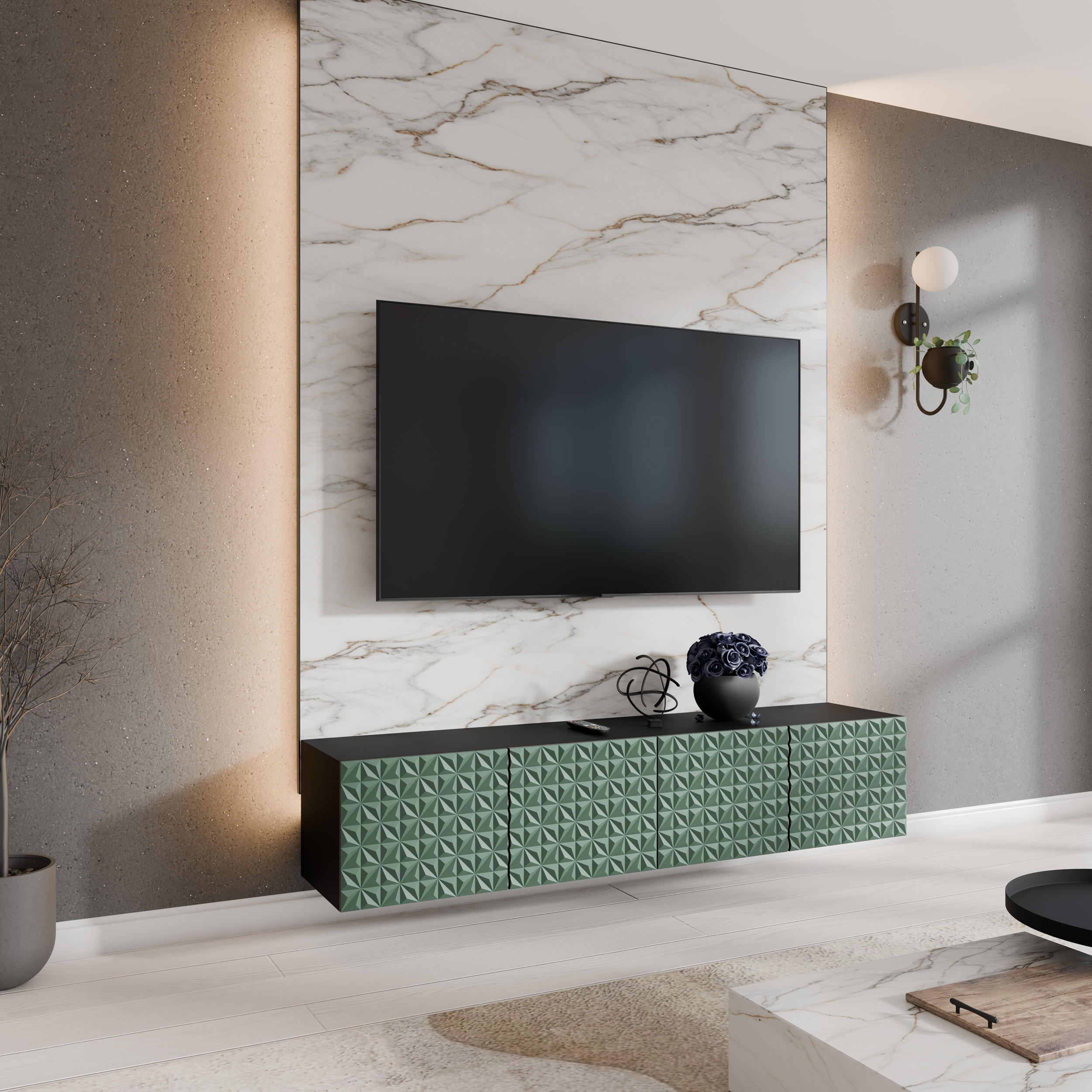 TV-SCHRANK CALI - Schwarz/Grün, Holzwerkstoff (200/41/40cm) - Meblini