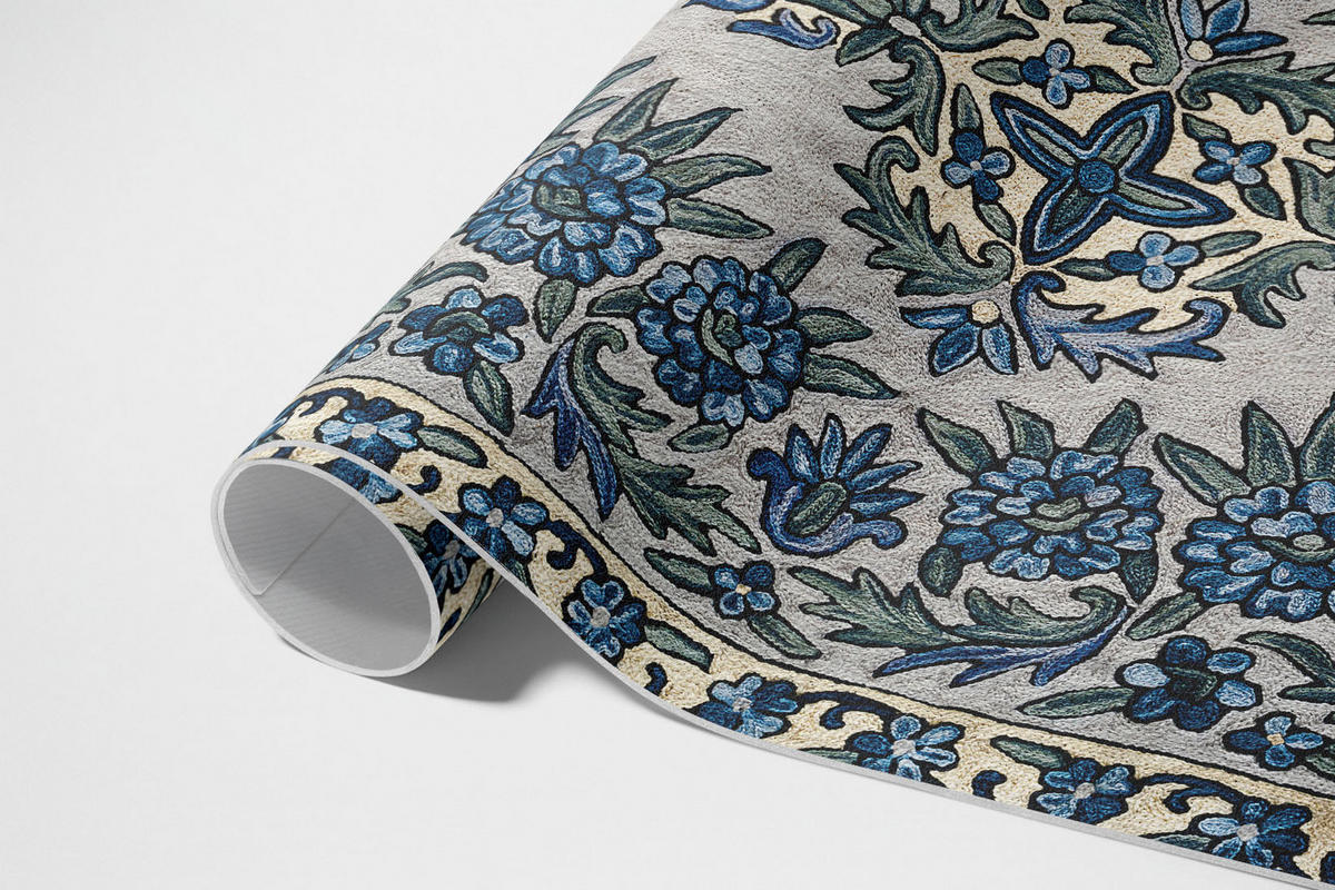 TEPPICH 140x210 cm Nepal Stickerei Pflanzendekor - Hellblau, Kunststoff (140/210cm) - Wallfluent