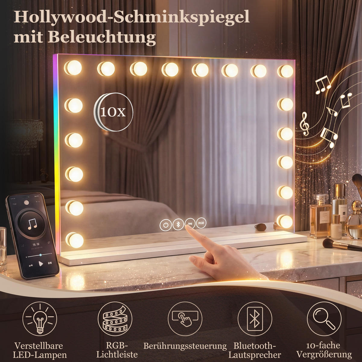 KOSMETIKSPIEGEL LED Weiß 80.0/14.0/60.0 cm - Weiß, Glas (80/60/14cm)