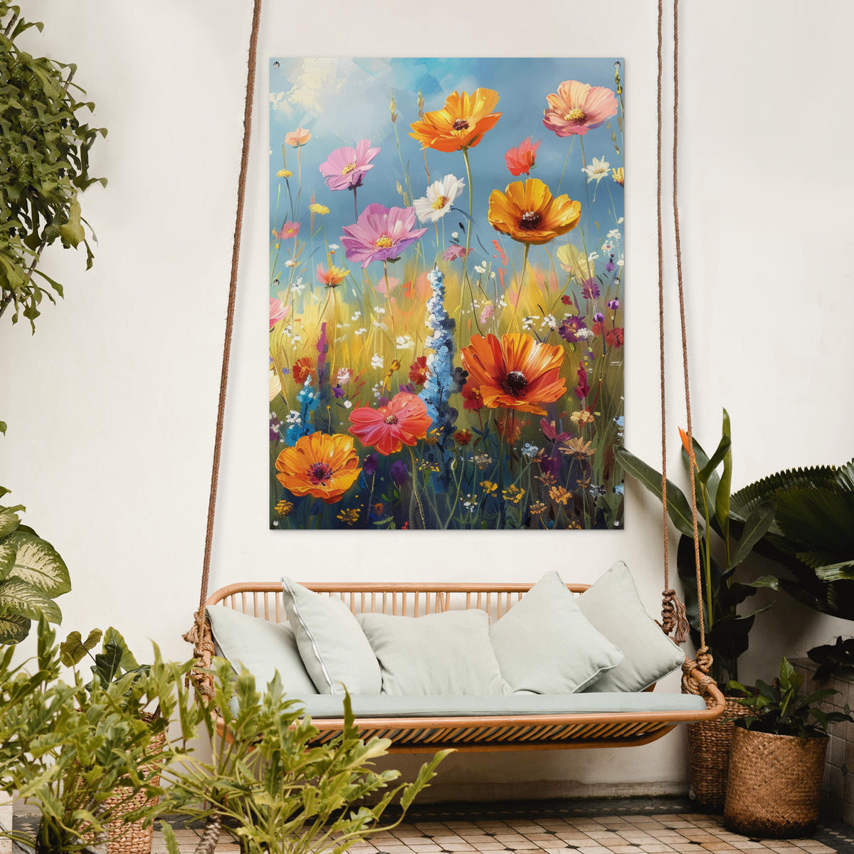 ZAHRADNÍ PLAKÁT Květiny - Příroda - Botanické - Umění 120x160 cm - světle modrá, plast (120/160/0.2cm) - OnlyWow