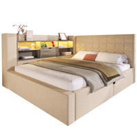 STAURAUMBETT 140/190 cm DE-00620, in Beige, LED-Beleuchtung und USB-Anschluss - Beige, Metall (140/190cm) - ComfortXL