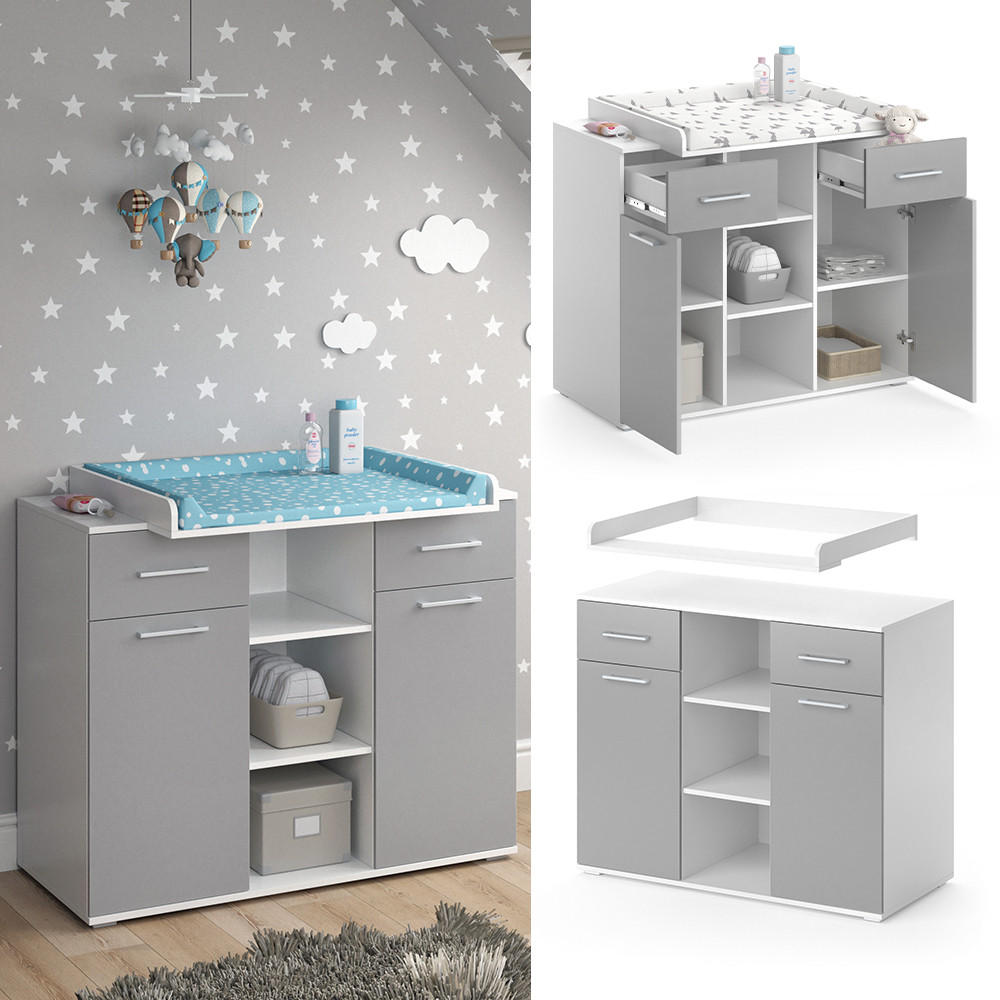 WICKELKOMMODE Leonie Grau 113 x 109 cm - Weiß/Grau, Holzwerkstoff (113/109/70cm) - Vicco