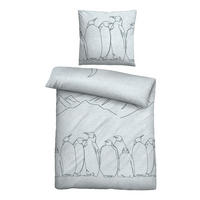 BETTWÄSCHE-GARNITUR Melange Pinguin ciel, 135x200 cm + 80x80 cm - Hellblau, Textil (135/200cm) - biberna