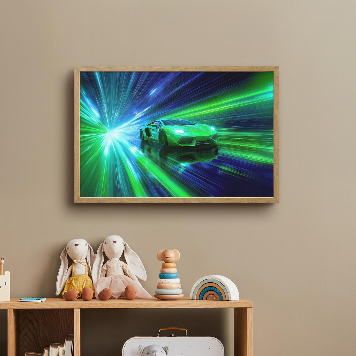 DOBÍJECÍ NOČNÍ LAMPIČKA Rychlost - Lehké - Sportovní vůz - Zelená 60x40 cm - zelená barva, kompozitní dřevo (8/60/40cm) - OnlyWow
