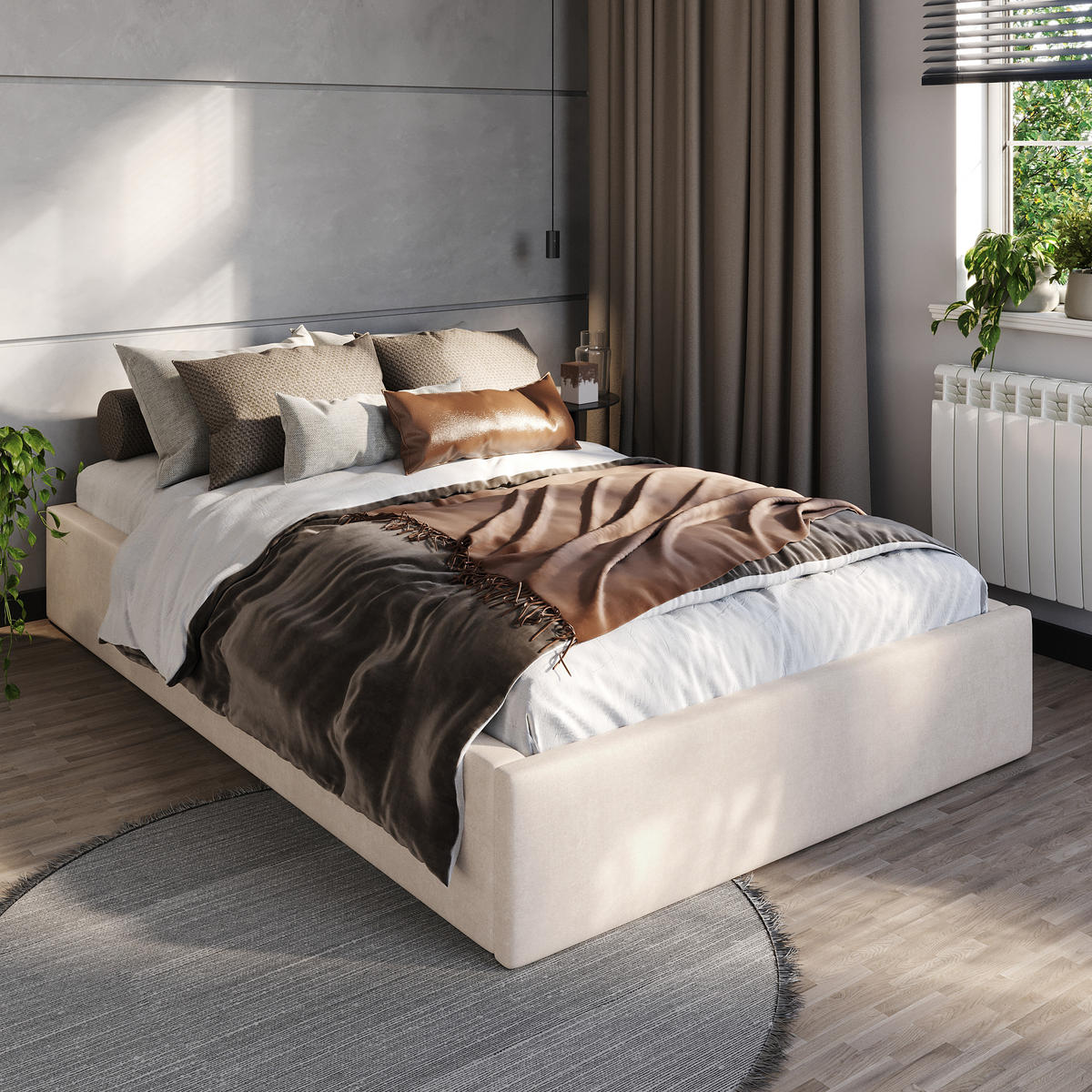 POLSTERBETT 120x200cm Bett mit Stauraum Lattenrost Creme - Creme, Holz/Holzwerkstoff (120/200cm) - Muralo
