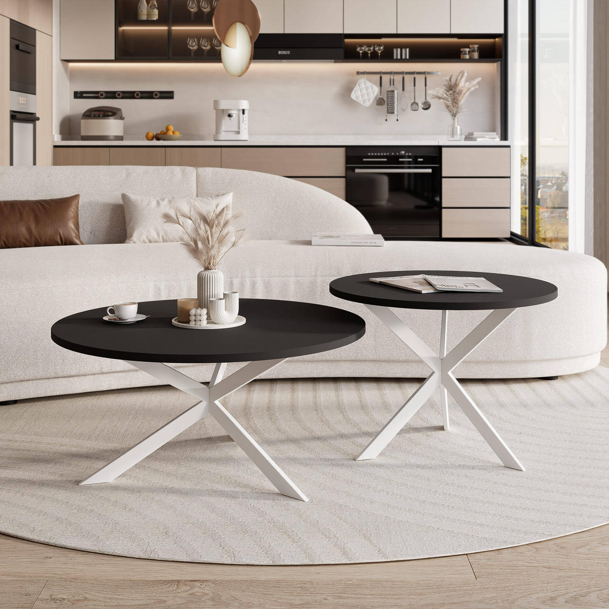 COUCHTISCH rund auf MDF, Schwarz - Schwarz/Weiß, Holzwerkstoff (75/75/36cm) - Idohome