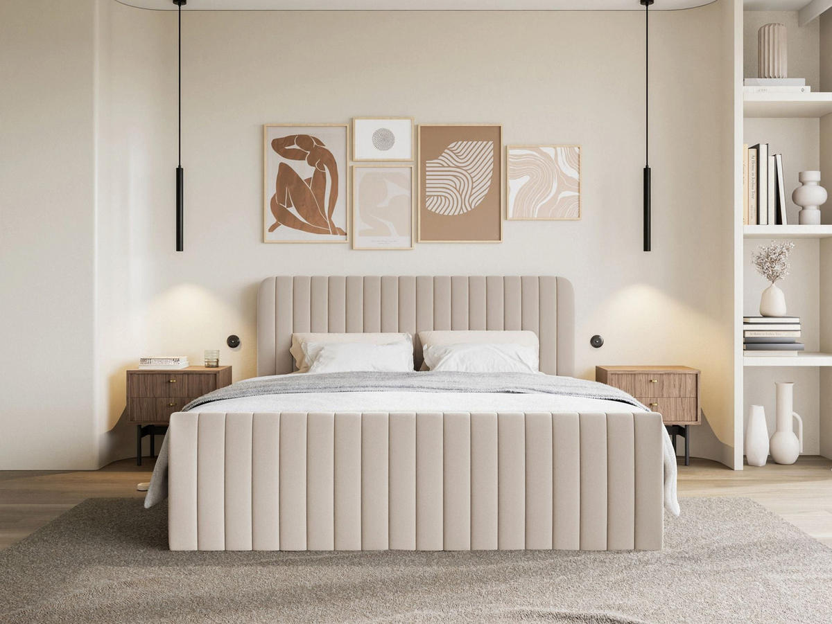 BOXBETT Saliano mit Topper und Chenille-Bezug Beige, 160x200 cm - Beige, Kunststoff/Textil (160/200cm) - Selsey