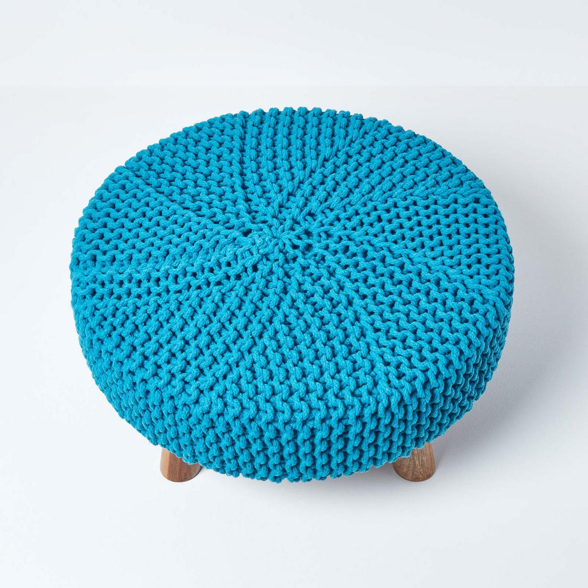 STRICK-HOCKER türkis, rund 62/62/30 cm - Türkis, Textil (62/30/62cm) - Homescapes