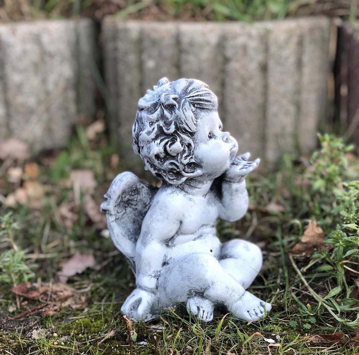 STEINFIGUR Engel Engelchen, massiver Steinguss, Frostfest - Grau, Stein (12/19/16cm) - stoneandstyle