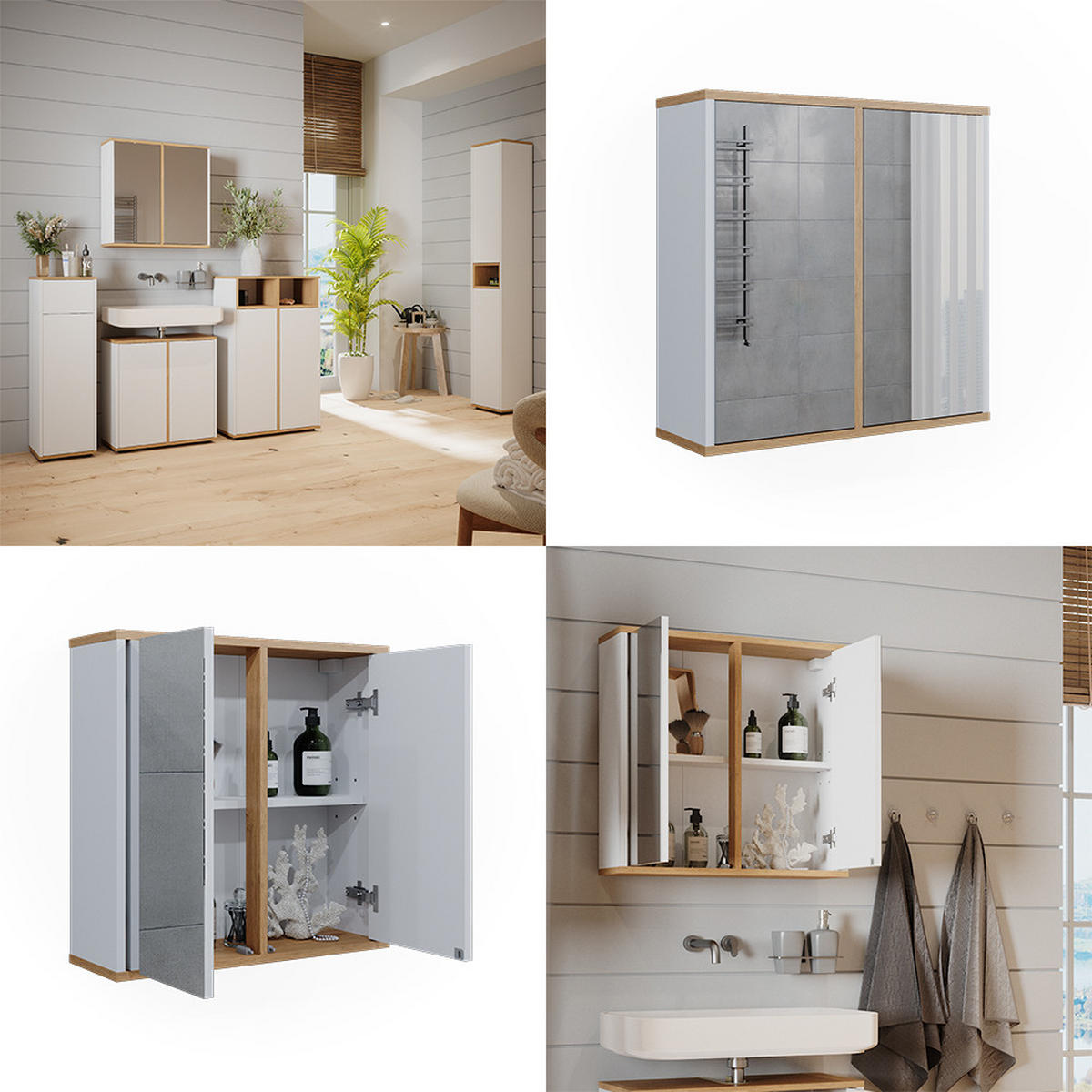 BADSPIEGELSCHRANK Didi Weiß/Artisan 60 x 60 cm mit zwei Spiegeltüren - Weiß/Eiche Artisan, Holzwerkstoff (60/60/20cm) - Vicco