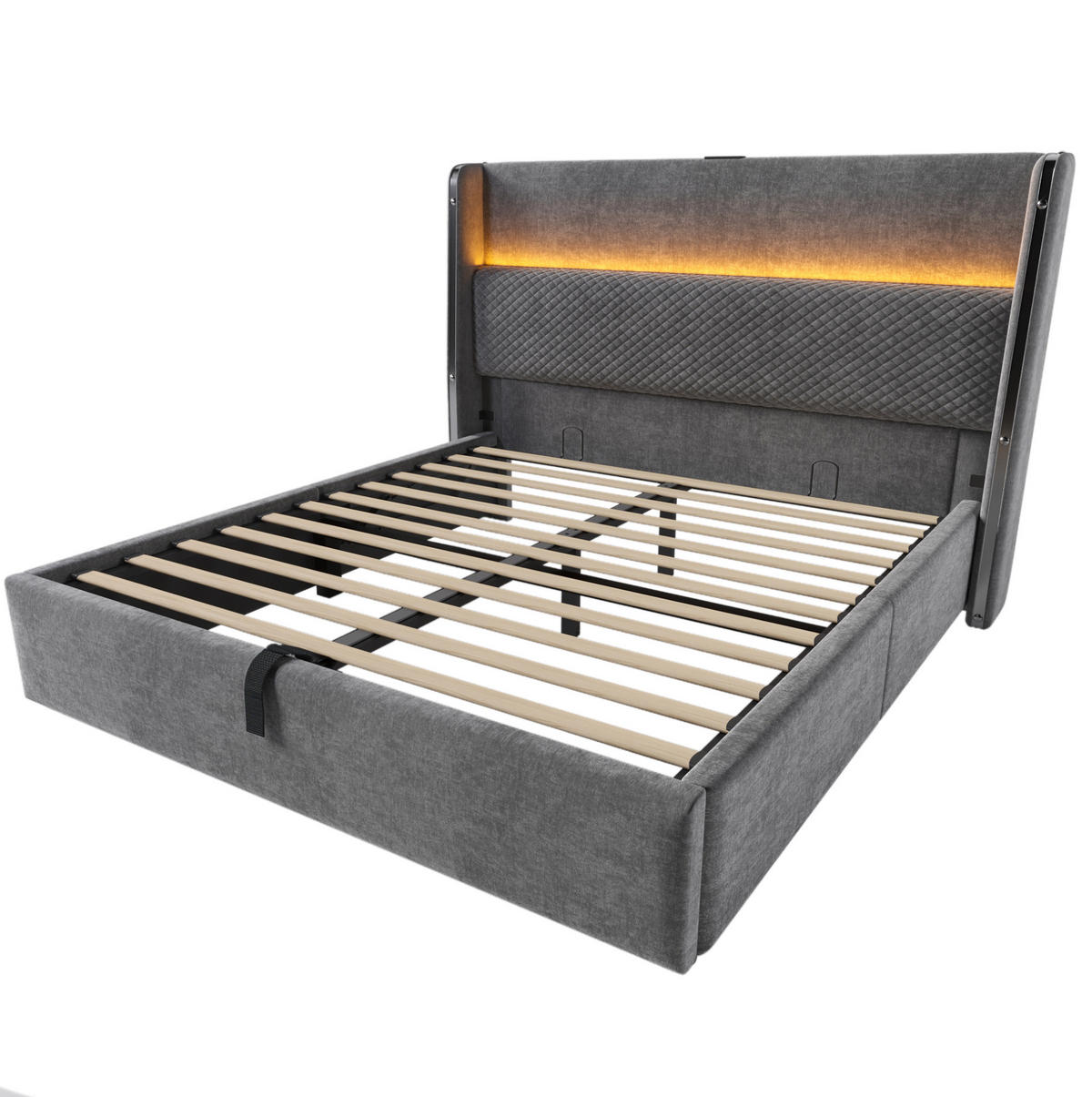BETT mit Stauraum 160x200 cm Leinen Grau inkl. Matratze - Grau, Metall (160/200cm) - Meubliv