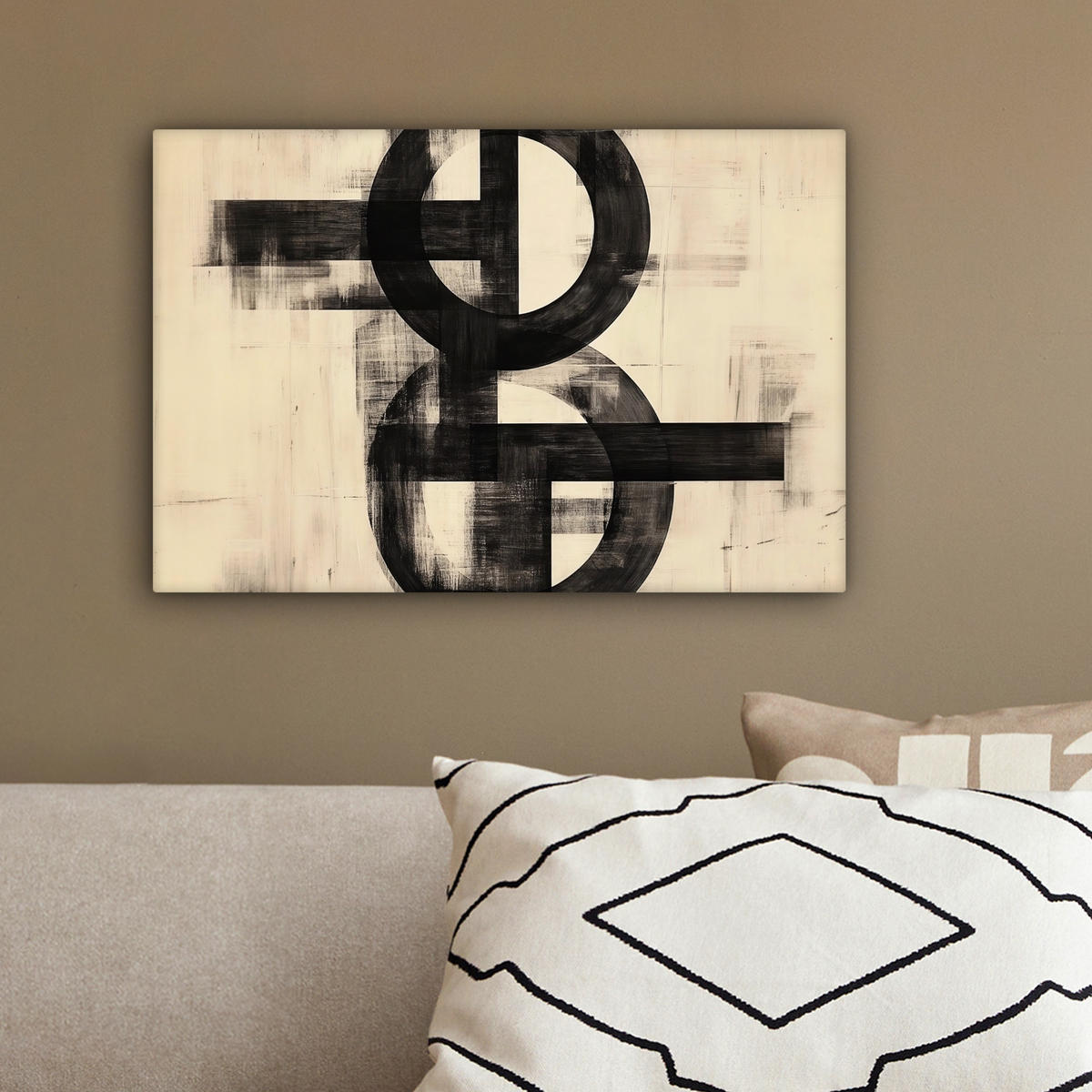 LEINWANDBILD Kreise - Balken - Schwarz - Abstrakt Deko Schlafzimmer 30x20 cm - Schwarz, Textil (30/20cm) - MuchoWow