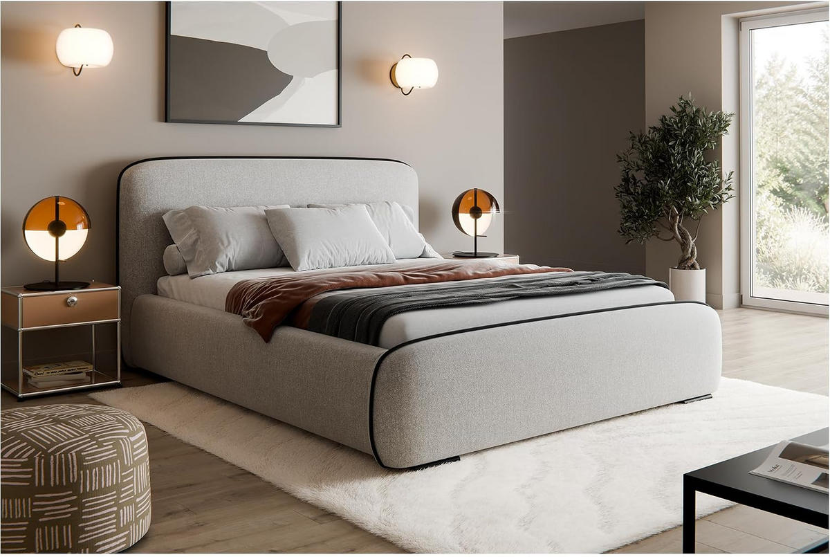 BETT BELLION - Hellgrau, Holzwerkstoff (180/200cm) - Meblini