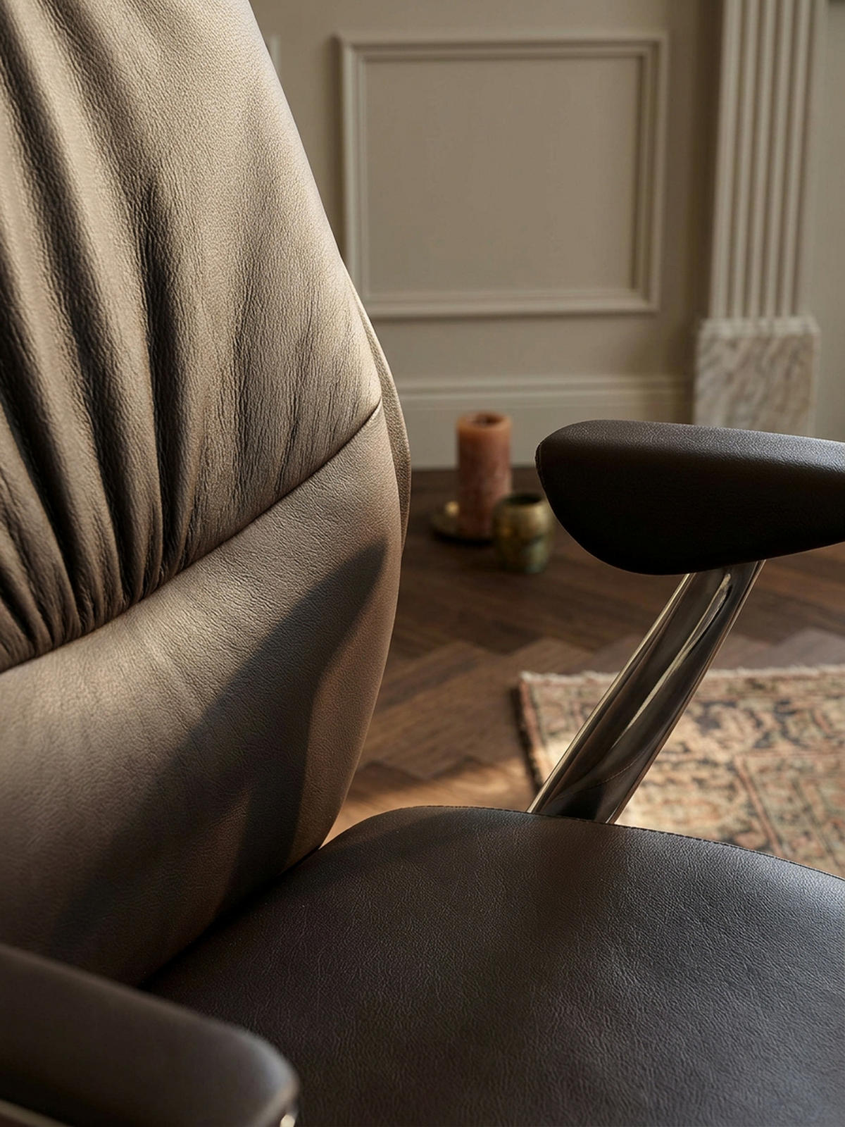 CHEFSESSEL Echtleder mit 3-Stufen-Synchronmechanik und Aluminiumfußkreuz TEMZA, Braun 67x58x125 cm - Silberfarben/Braun, Leder/Metall (67/125/58cm) - KADIMA DESIGN