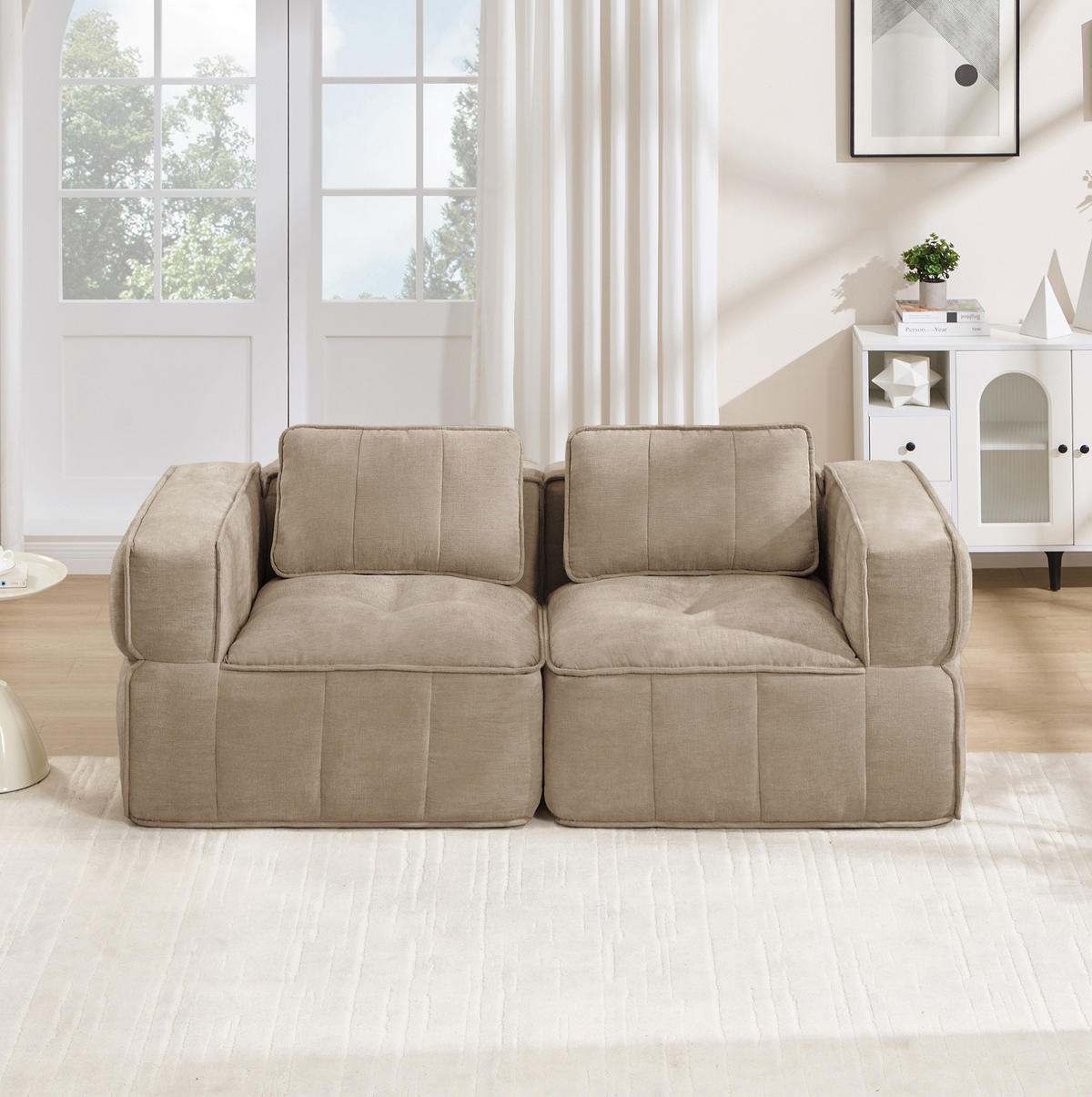 SOFA 198/93/67 cm in Sand mit modularer Form und tiefer Sitzfläche - Sandfarben, Kunststoff (93/67/198cm) - Flora Grace