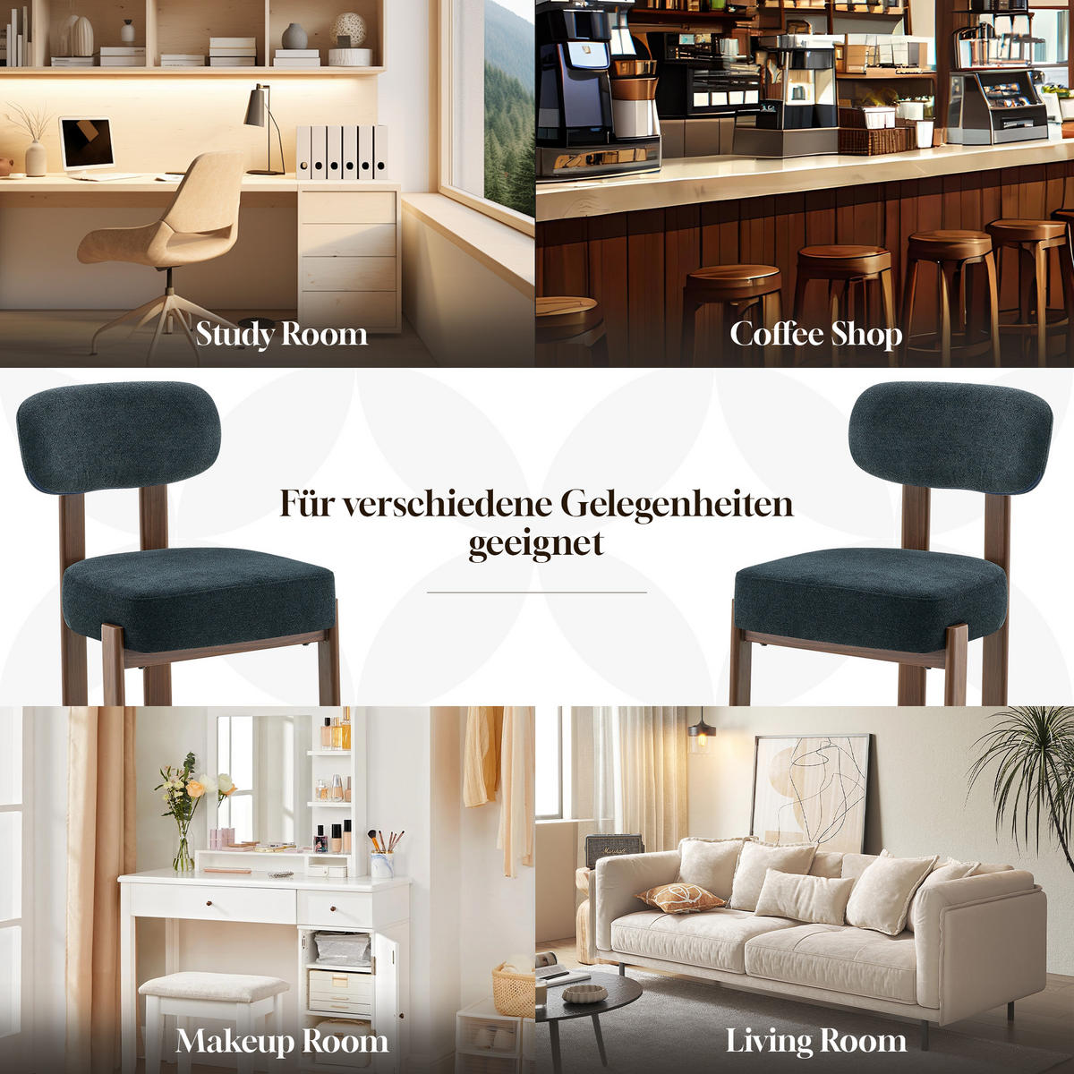 ESSZIMMERSTUHL 2er-Set aus Leinen mit Polsterung - Schwarz, Textil (49/82.5/57cm)