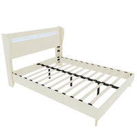 POLSTERBETT 160/200 cm mit verstellbarer Rückenlehne und LED-Beleuchtung, Beige - Beige, Textil (160/200cm) - Redom