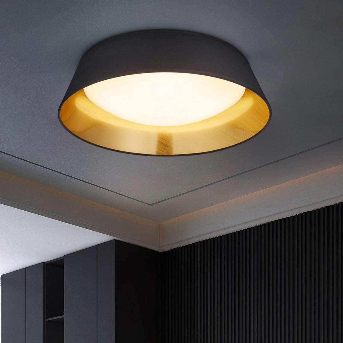 LED DECKENLEUCHTE Ponts Schwarz Gold - Schwarz, Textil (45/45/12cm)