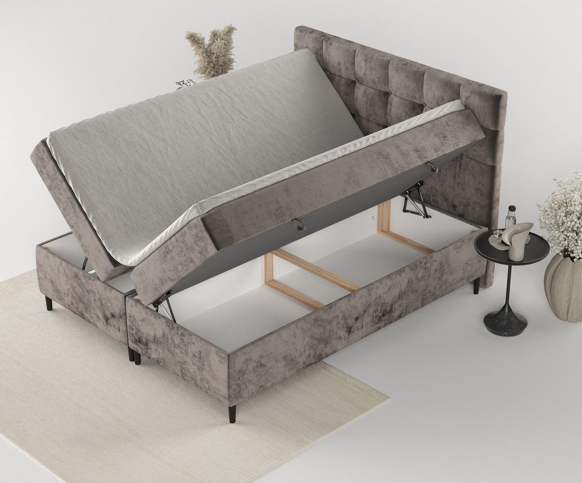 BOXBETT Urbaneo Braun 140/200 cm mit Taschenmatratze und Topper - Schwarz/Braun, Holz/Holzwerkstoff (140/200cm) - Maison de Reve