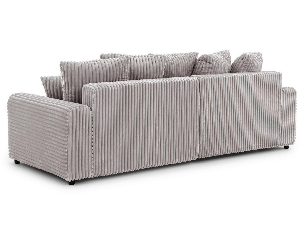 ECKSOFA Calma mit Schlaffunktion und Bettkasten im Bumpy-Design aus weichem Hellgrau Plüschcord - Ottomane links - Hellgrau/Schwarz, Holz/Kunststoff (239/140cm) - S-Style