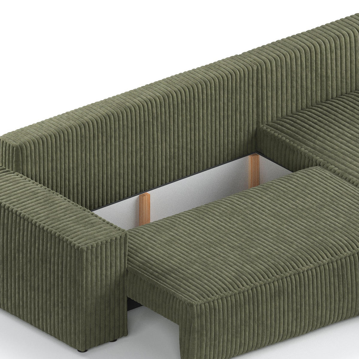 ECKSOFA Maze Grün Plüsch - Rechts Seite - Schwarz/Grün, Holz/Holzwerkstoff (294/185cm) - Maison de Reve