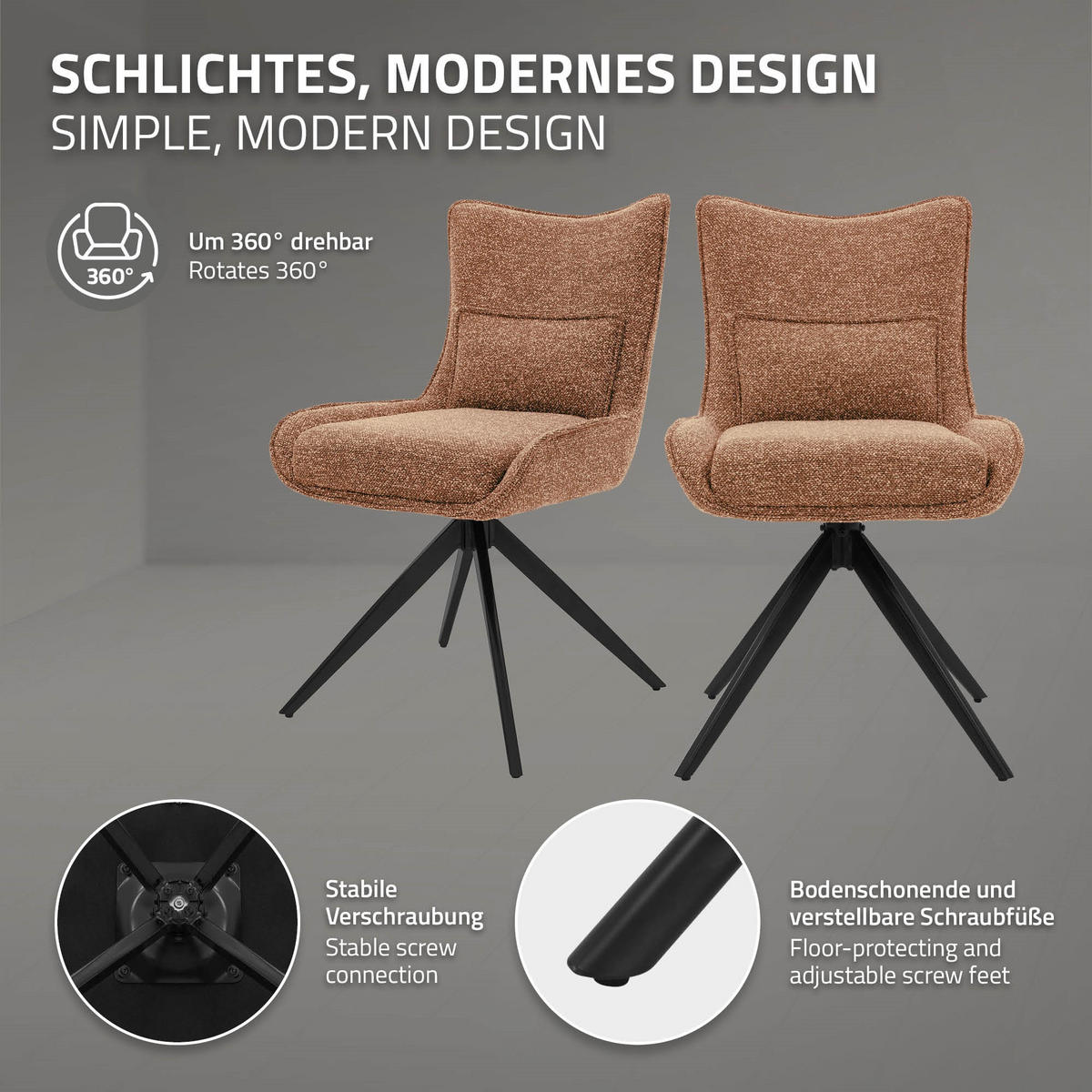 ESSZIMMERSTUHL drehbar Küchenstuhl gepolstert mit Webstoff-Bezug Rot - Rot/Schwarz, Textil/Metall (54/90/64cm) - ML-DESIGN