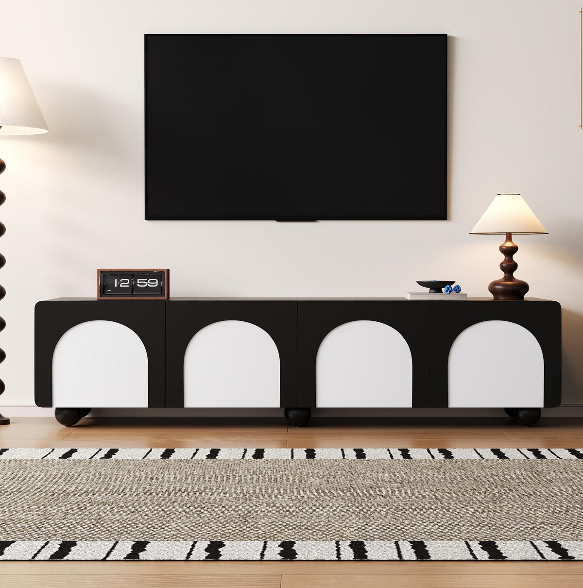 TV ormarić 180/38/45 cm crno-bijeli od MDF-a i PB-a s 2 ladice i 2 vrata - crna, drvni materijal (180/45/38cm) - OKWISH