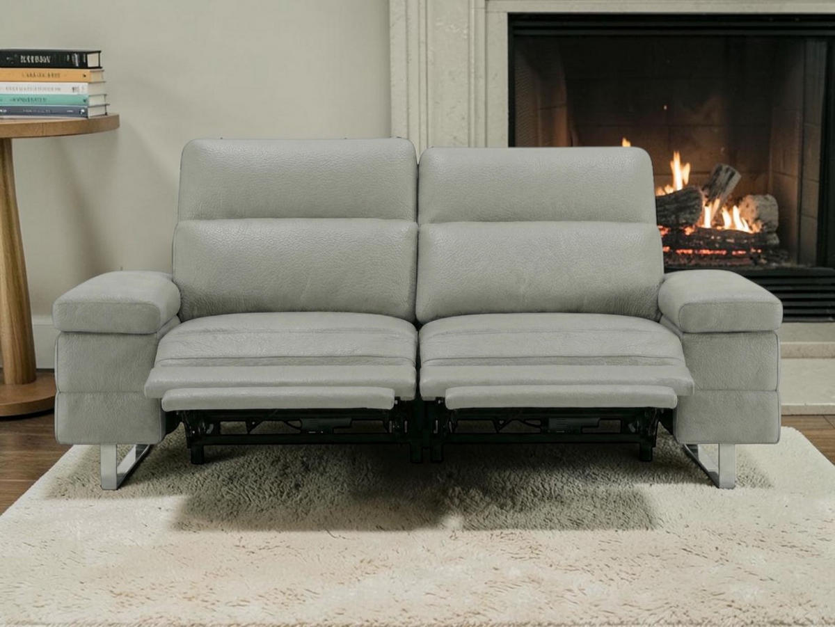3-SITZER Sofa Virage Echtleder mit 2 x Relaxfunktion Perlgrau - Hellgrau, Leder/Metall (212/75/109cm)