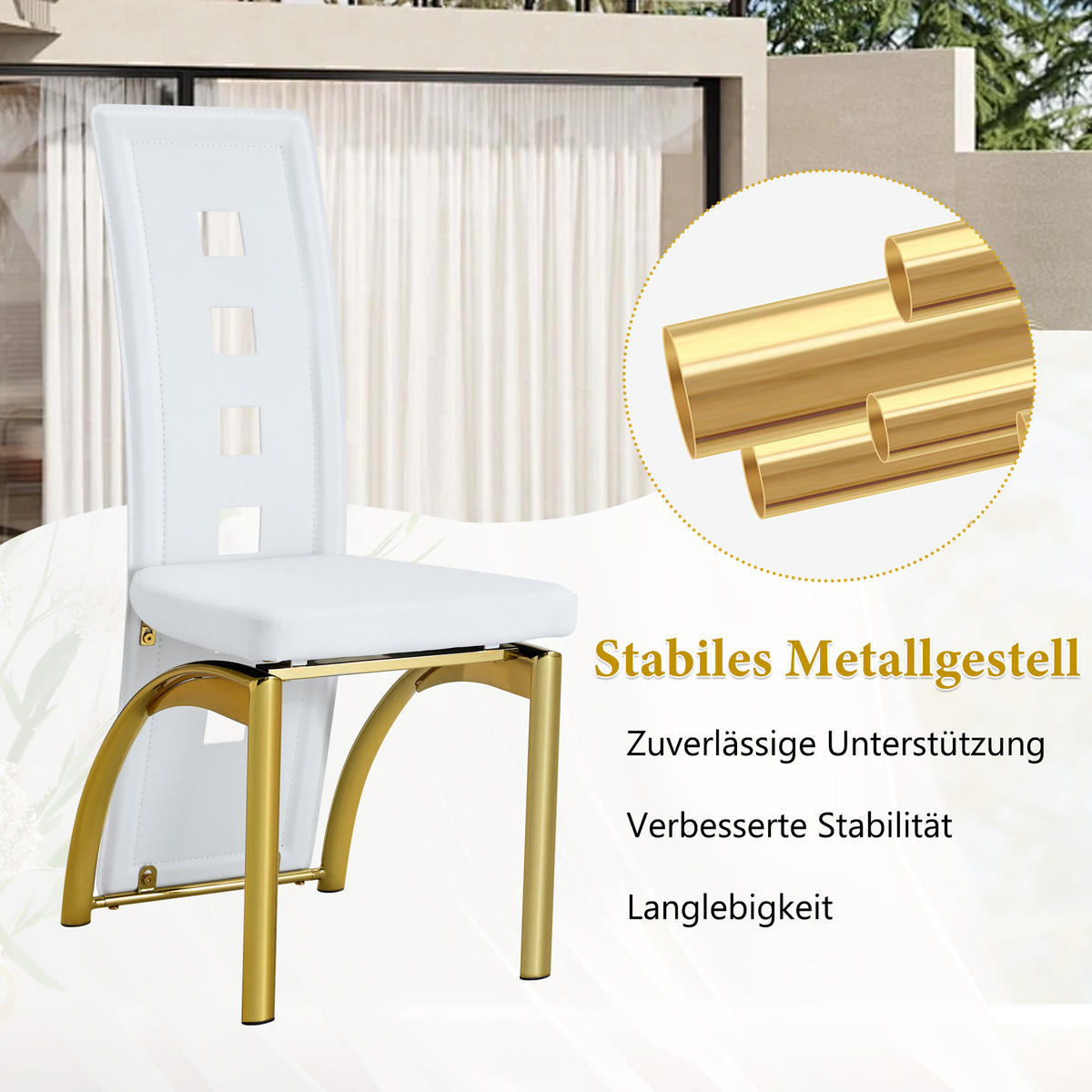 STUHL-SET DE-36589 2 Stück mit PU-Bezug und Metallbeinen Weiß - Weiß, Metall (49/102.5/43cm) - ComfortXL