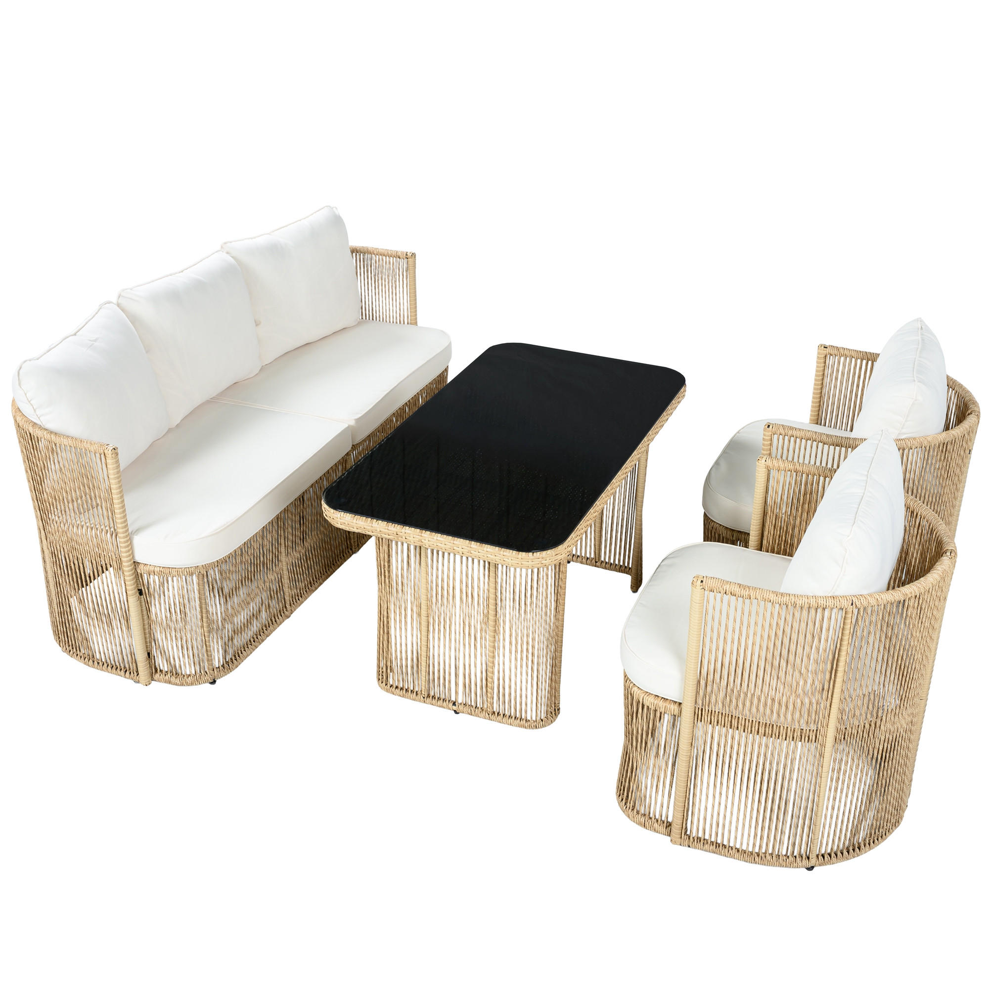 GARTENMÖBELSET 4tlg Rattan Sofa Sessel Glastisch Kissen - Multicolor, Metall - FLIEKS