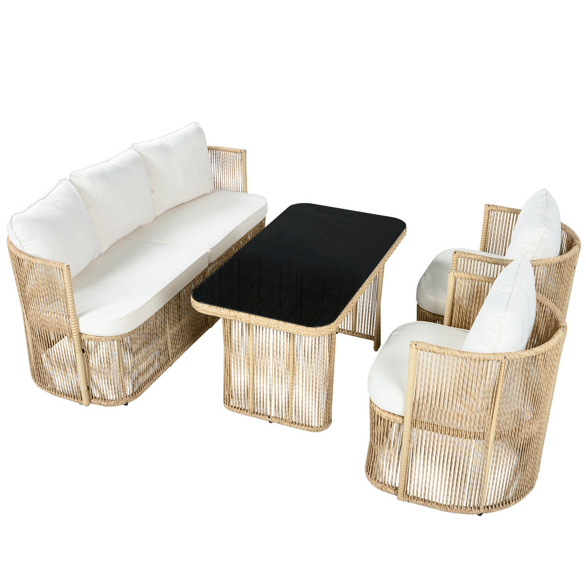 GARTENMÖBEL-SET 172,5/69/75 cm Beige/Schwarz/Weiß aus Metall, Glas und Polyester mit Kissen - Beige, Metall - OKWISH