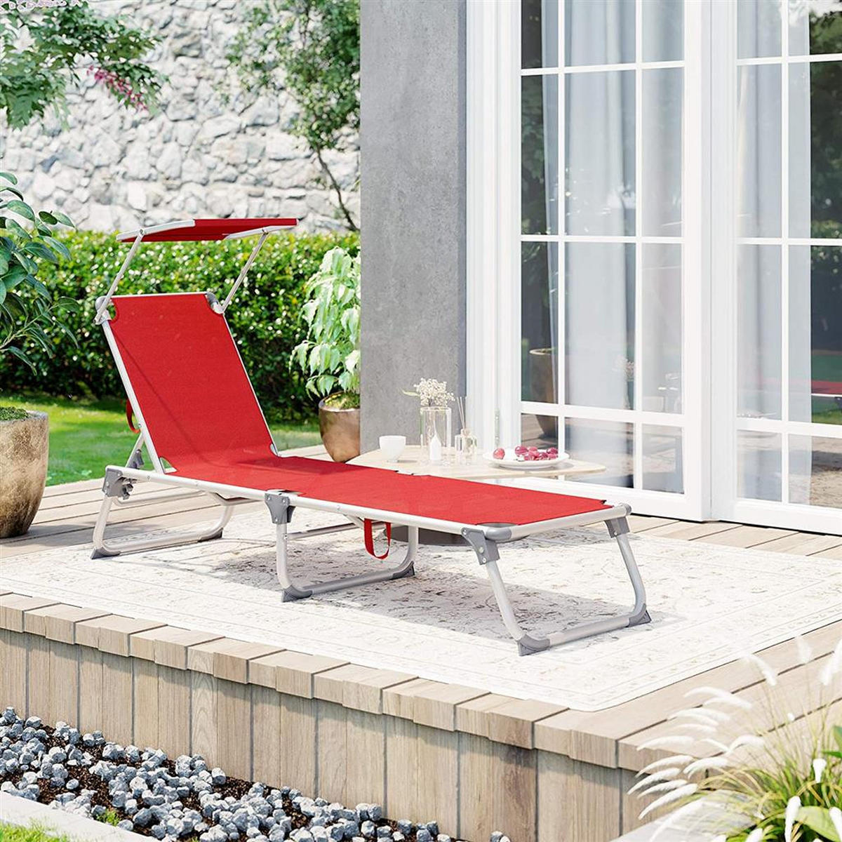 SONNENLIEGE GARTENLIEGE - Rot, Textil (193/31/55cm) - Hansiro