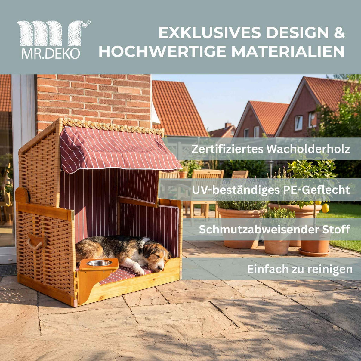 HUNDESTRANDKORB - Rot/Braun, Holzwerkstoff (80/95/65cm) - Mr. Deko