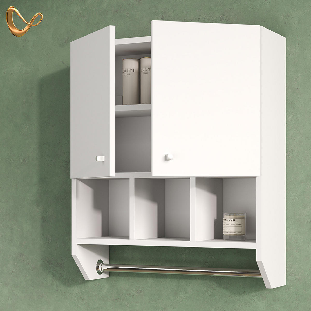 BADSCHRANK Fucino Weiß 59 x 70.5 cm Hängeschrank mit 2 Türen - Weiß, Holzwerkstoff (59/70.5/22cm) - Livinity®