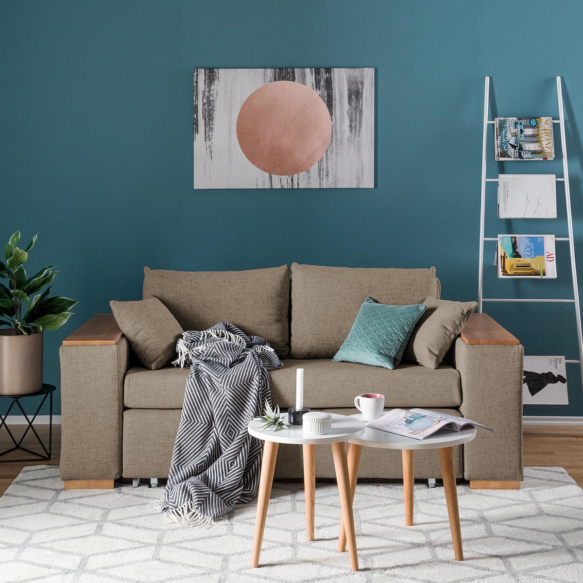 SCHLAFSOFA mit XL Armlehne - Braun, Textil (196/90/90cm) - home24