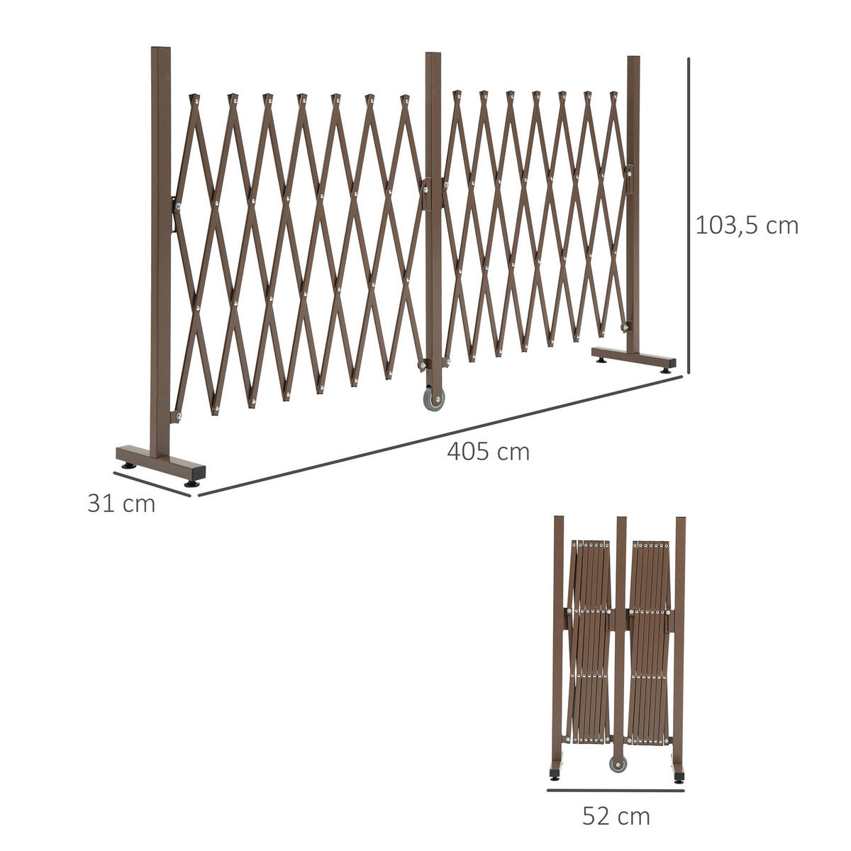 GARTENZAUN, Aluminium, Eisen, Dunkelbraun, 103,5H x 52-405L cm - Dunkelbraun, Metall (31/103cm) - Outsunny