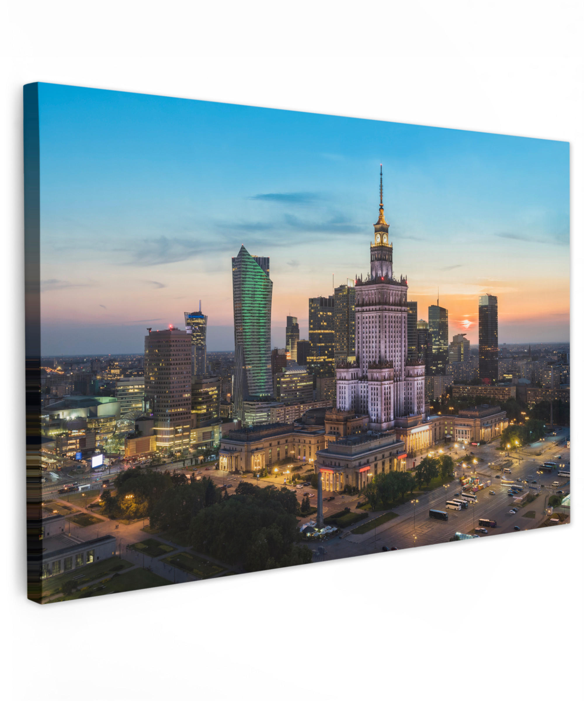 LEINWANDBILD Polen - Sonne - Warschau Wohnzimmer Groß 120x80 cm - Blau, Textil (120/80cm) - MuchoWow