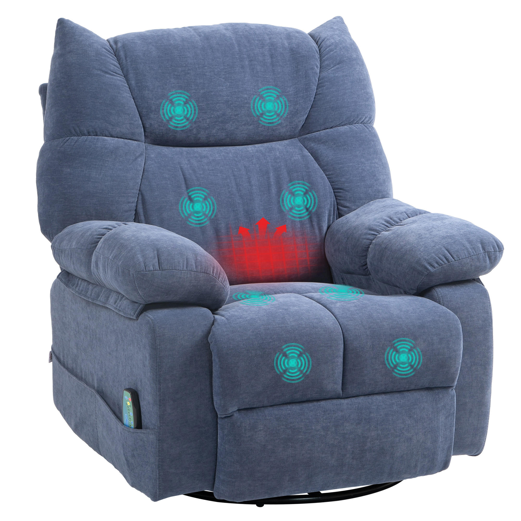 MASSAGESESSEL DE-06399 mit Wärme- & Liegefunktion, 145° neigbar Blau - Blau, Textil/Metall (90/98/98cm) - ComfortXL