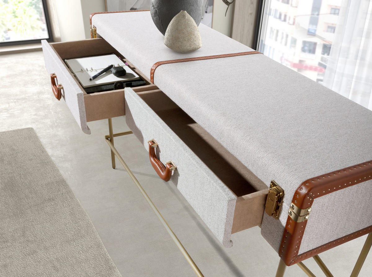 KONSOLENTISCH Rechteckiger Konsolentisch, Stoff, Nussbaum und polierter Goldstahl 141/45/81 cm - Grau, Holzwerkstoff/Metall (45/141/81cm) - ANGEL CERDA