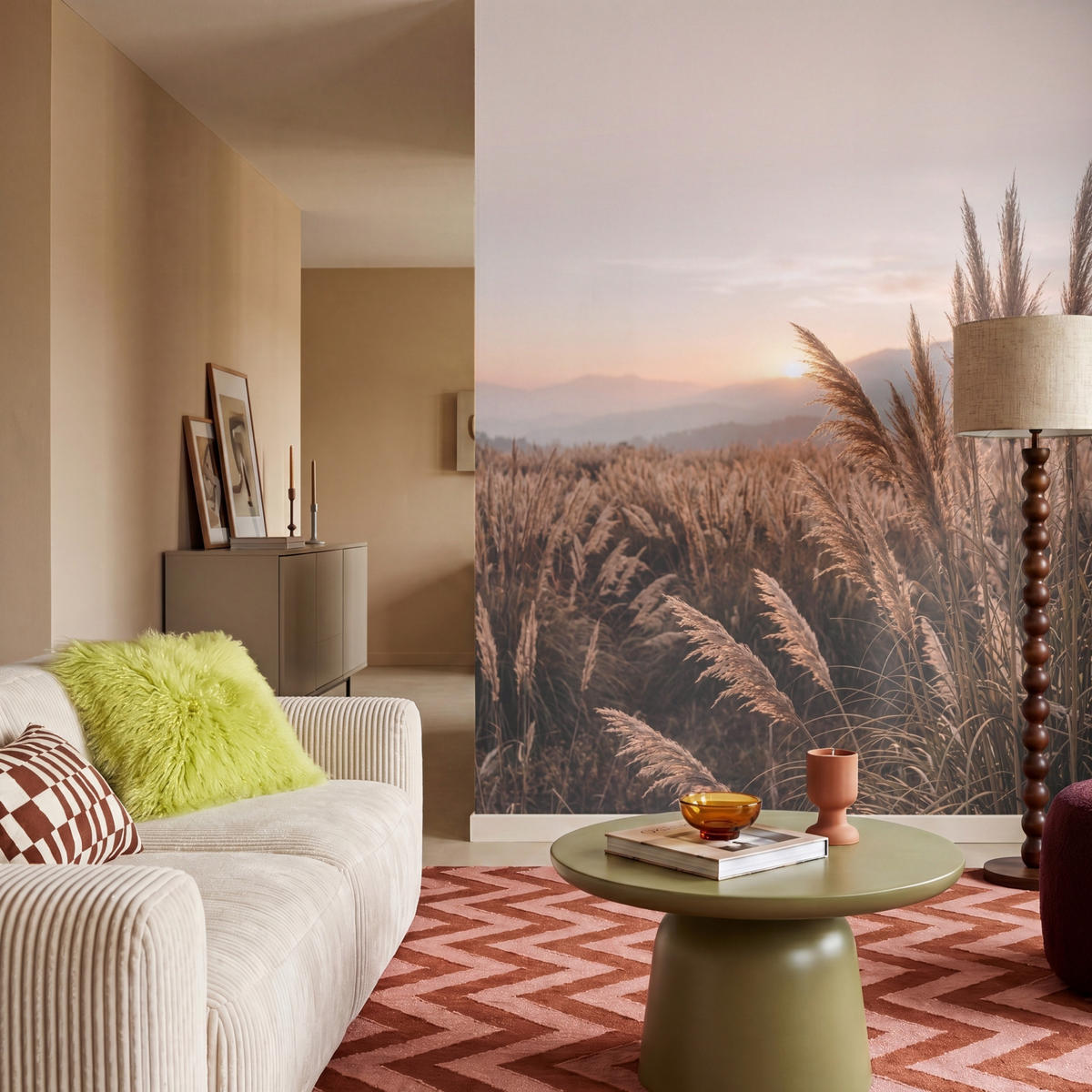 TAPETE - Gras - Feld - Sonne - Natur - 180x240 cm - Sandfarben, Papier (180/240cm) - OnlyWow
