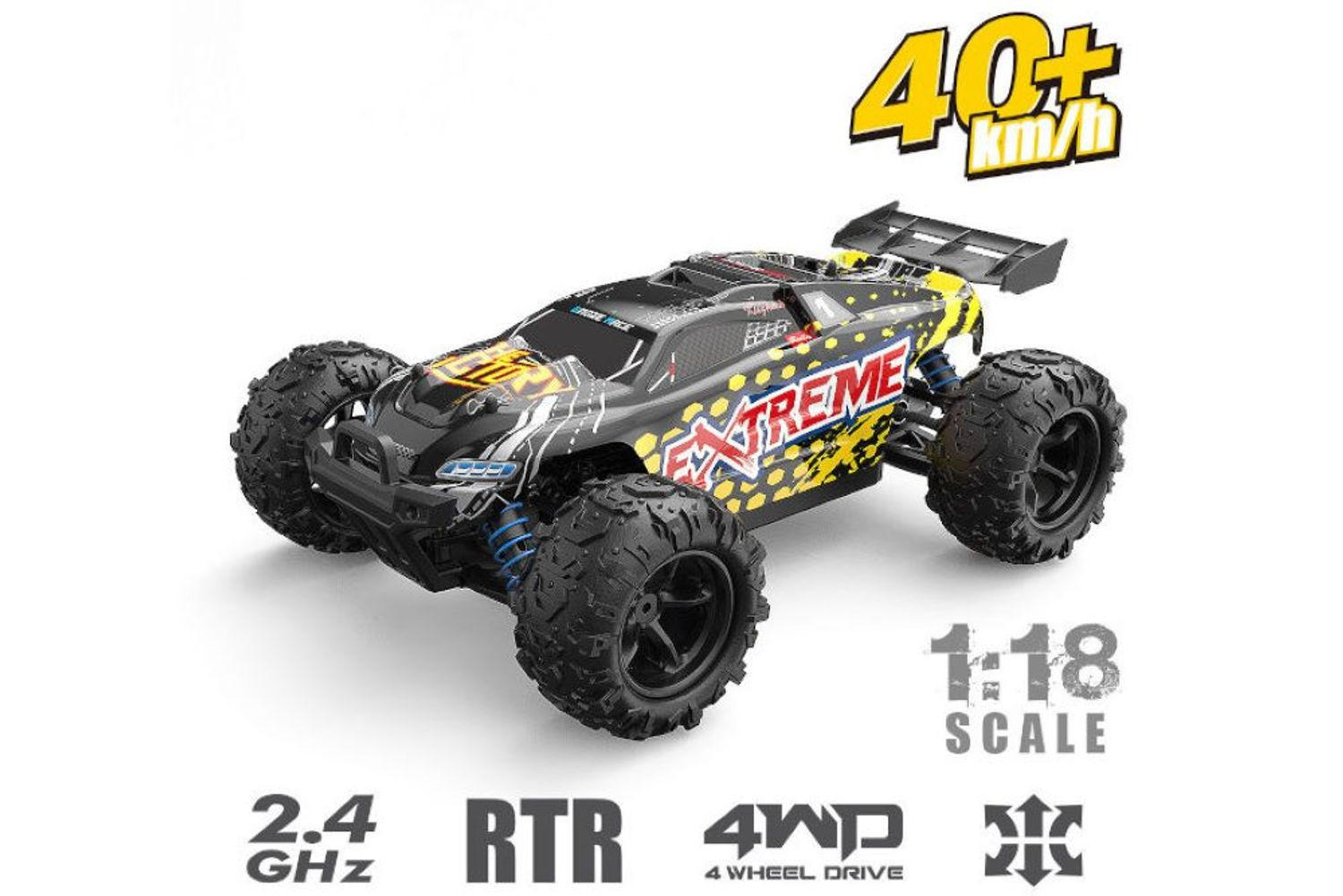 RC BUGGY Extreme 302E 1:18 schwarz Allradantrieb, Fernbedienung, Akku enthalten, Elektroantrieb - Schwarz, Kunststoff (19/8/27cm) - Es-Toys