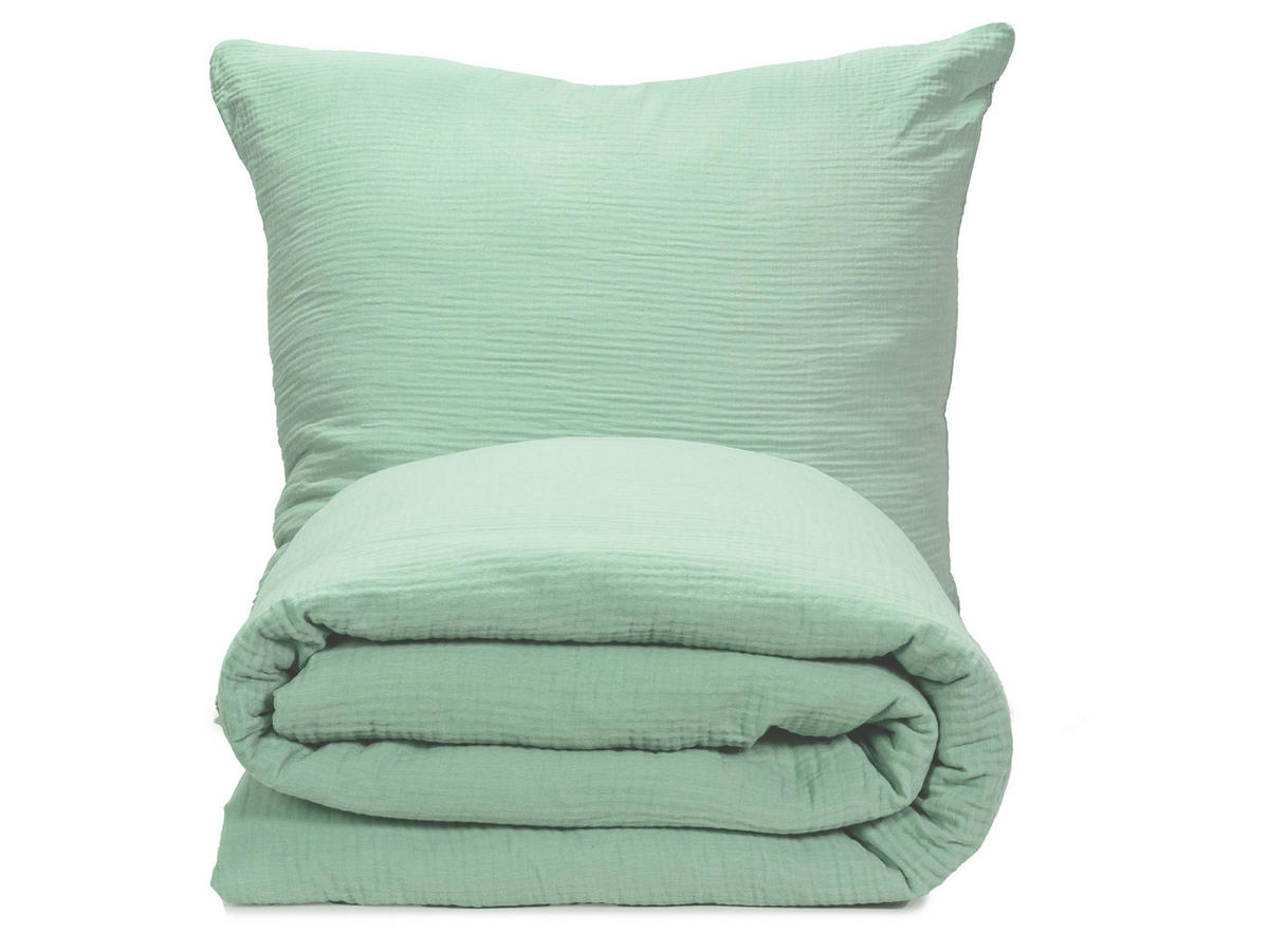 BETTWÄSCHE, 2er-Set, 80x80+135x200 cm, 100% Baumwolle, Grün - Salbeigrün, Textil (135/200cm) - Zollner