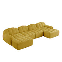4-SITZER Sofa 366x165x79 cm aus granuliertem Fleece rahmenlos modular mit 2 Ottomans, gelb - Gelb, Textil (165/79/366cm) - Luhomfu