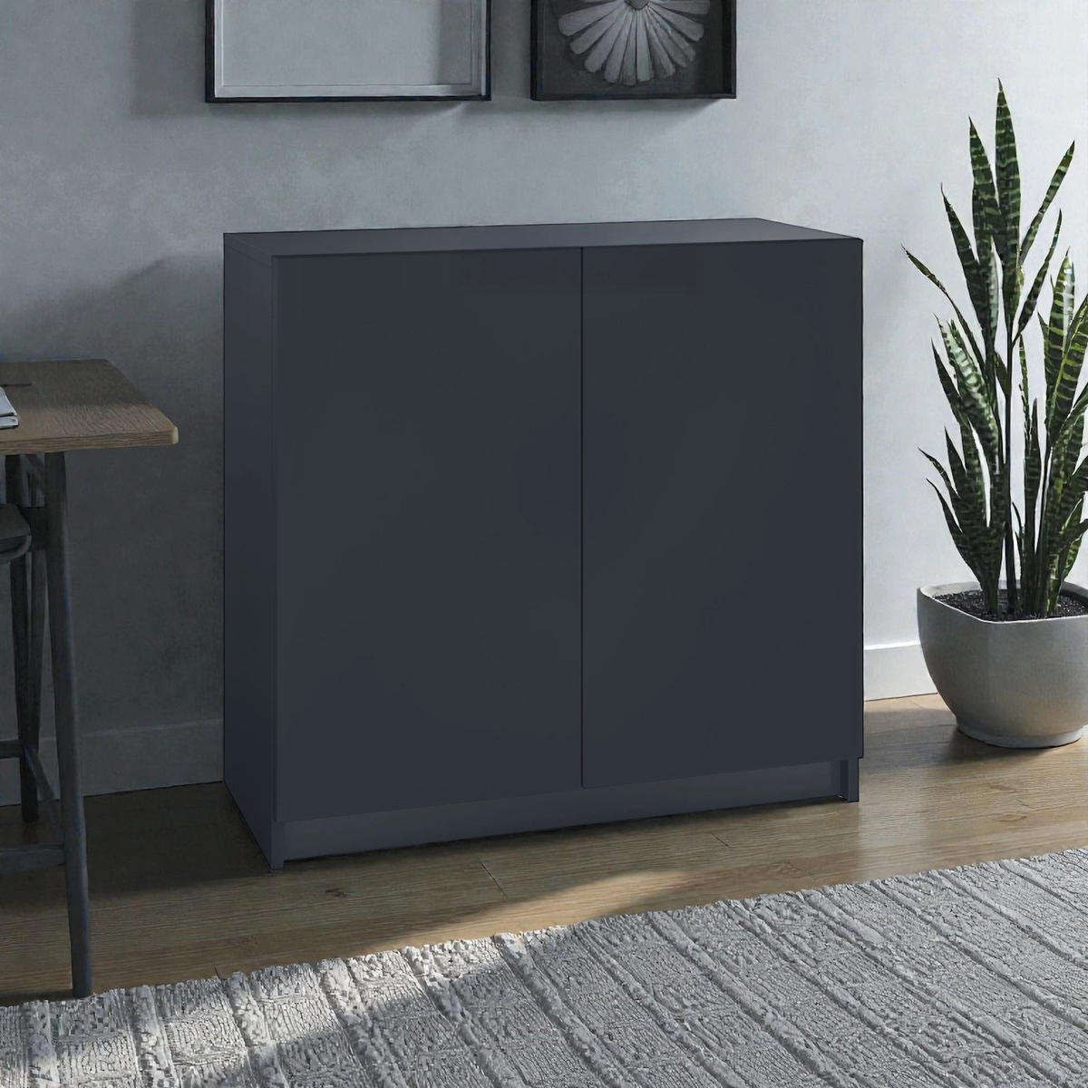 KOMMODE Elona, Büroschrank mit Soft-Close & Push-to-Open, Aktenschrank, Home Office & Büro, Schwarz matt (82 x 78 x 37 cm) - Schwarz, Holzwerkstoff (82/78/37cm) - InnoFurn