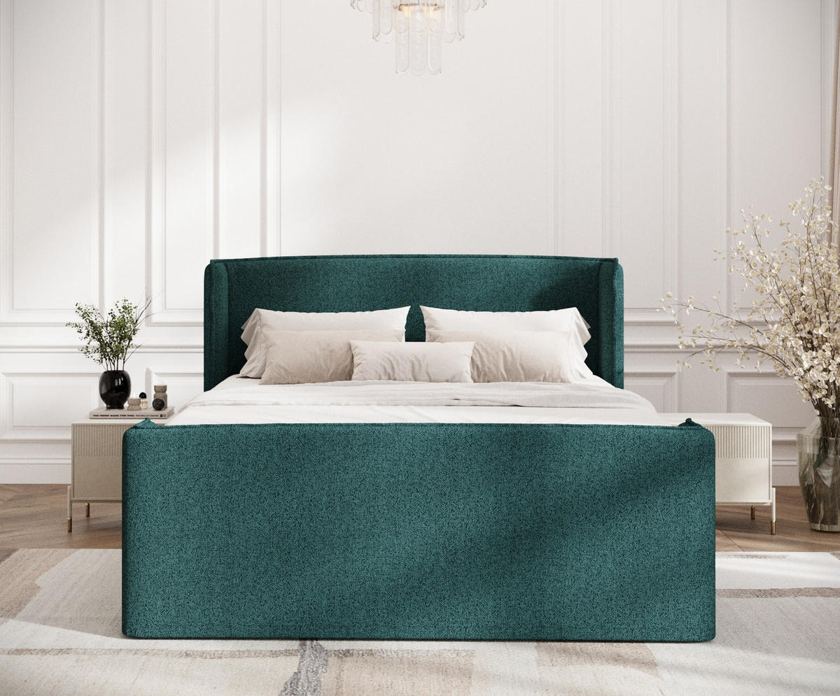 BOXSPRINGBETT Freeland Grün 140/200 cm mit Matratze und Topper - Schwarz/Grün, Holz/Holzwerkstoff (140/200cm) - Maison de Reve