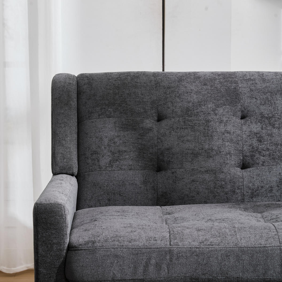 SITZBANK 2-Sitzer Leinenpolster mit Knopfsteppung, Massivholzbeinen 119/75/88 cm Dunkelgrau - Dunkelgrau, Textil (75/88/119cm) - Redom